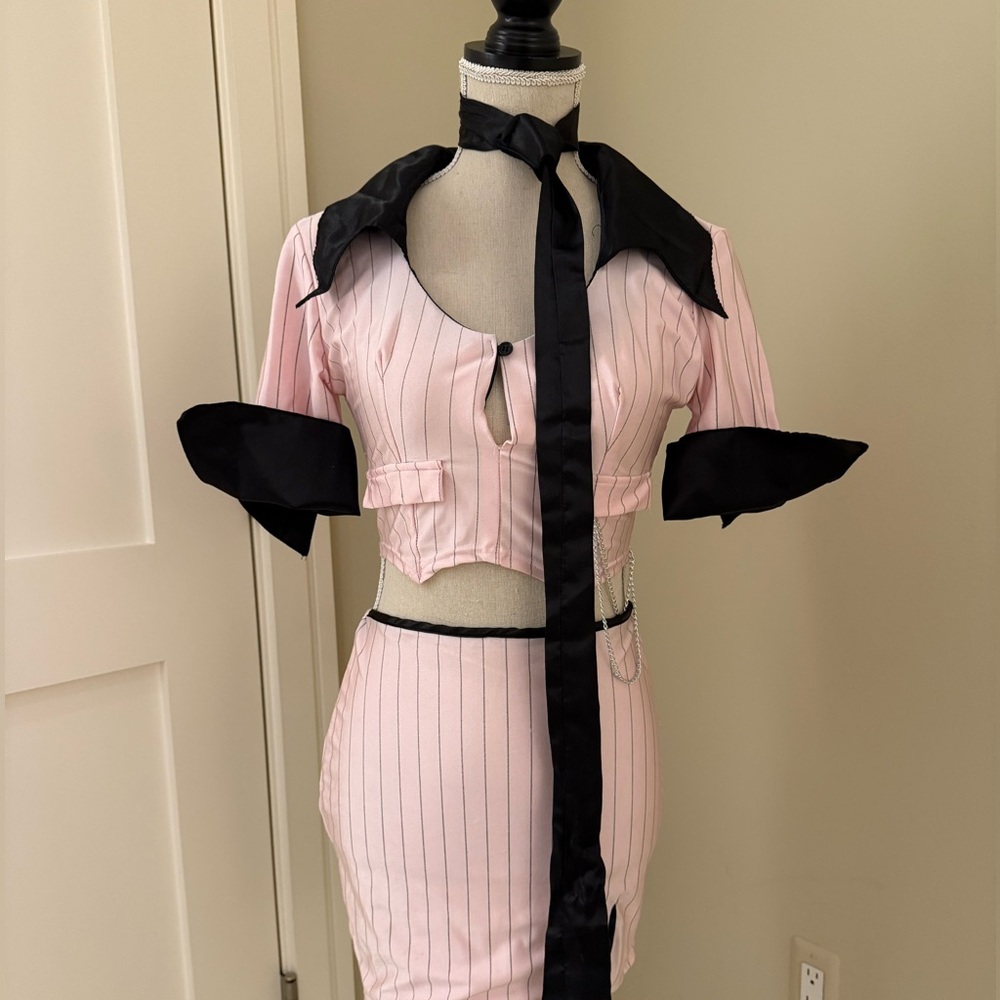 💖 Pink Pinstripe Gangster Costume – Size xSmall (Accessories Not Included)